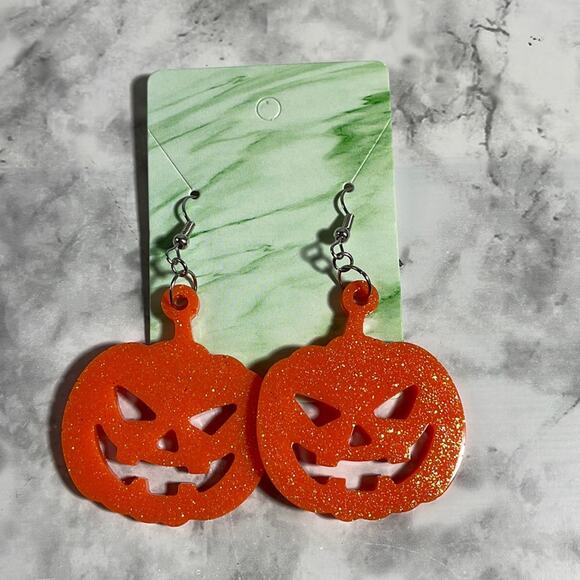 Handcrafted Jack-o-lantern Pumpkin Earrings - Picture 1 of 5